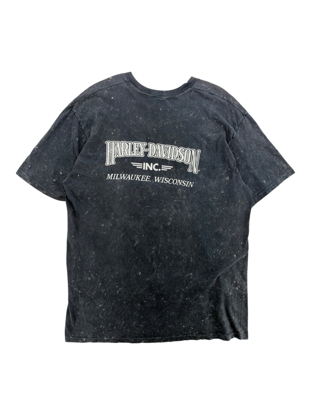 Exile Vintage 1980s black Harley Davidson t-shirt with white graphic print on the back, size XL.