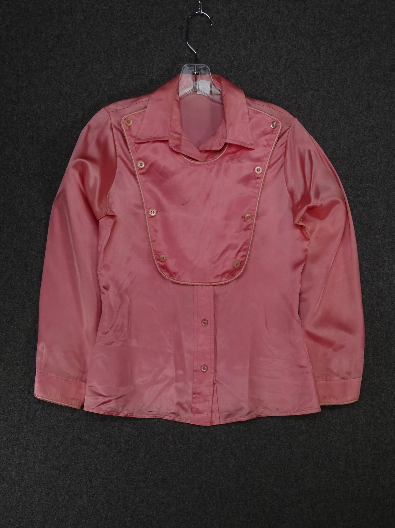 1970s - Pink Satin Western Bib Shirt