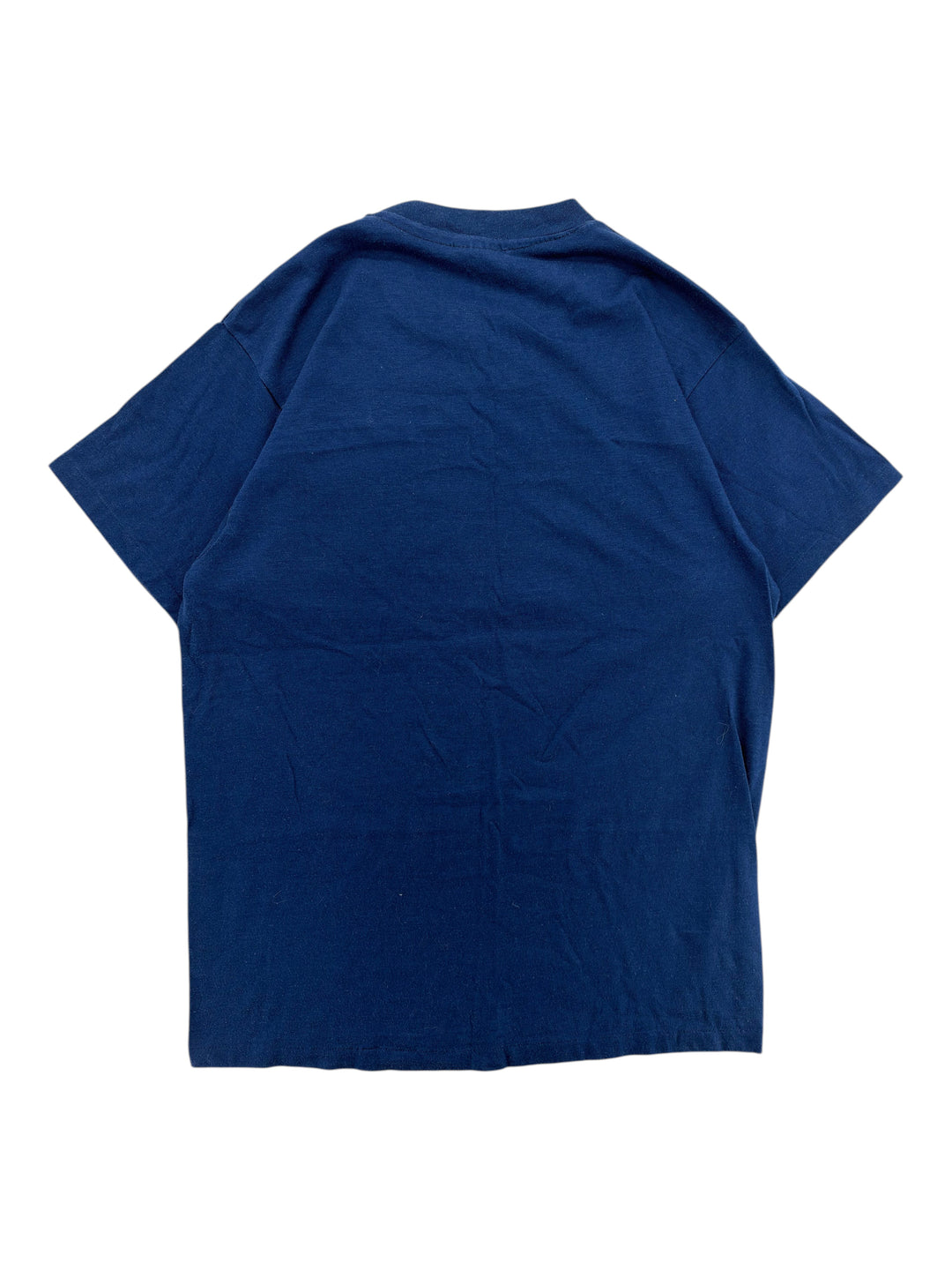 Exile Vintage navy blue 1980s St John sailboat t-shirt, back view of a plain cotton crew neck shirt.