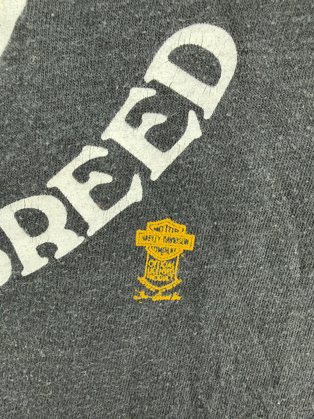 Exile Vintage 1980s Harley Davidson The New Breed black cotton t-shirt with distressed white and yellow graphic print