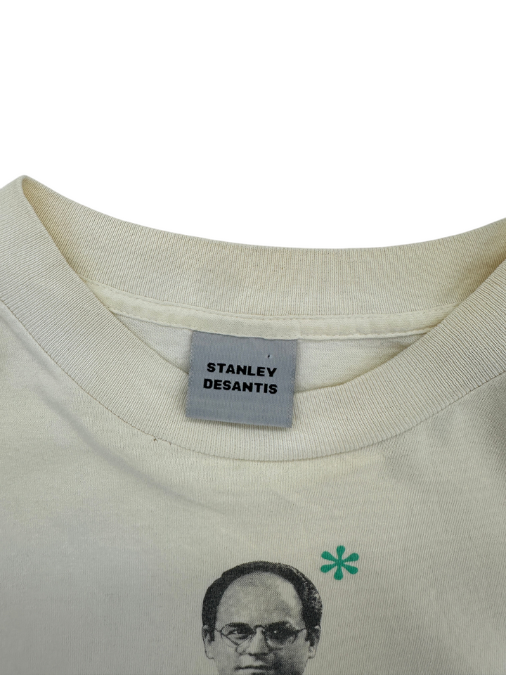 Exile Vintage 1990s Seinfeld George Costanza t-shirt with Stanley Desantis tag on cream cotton fabric