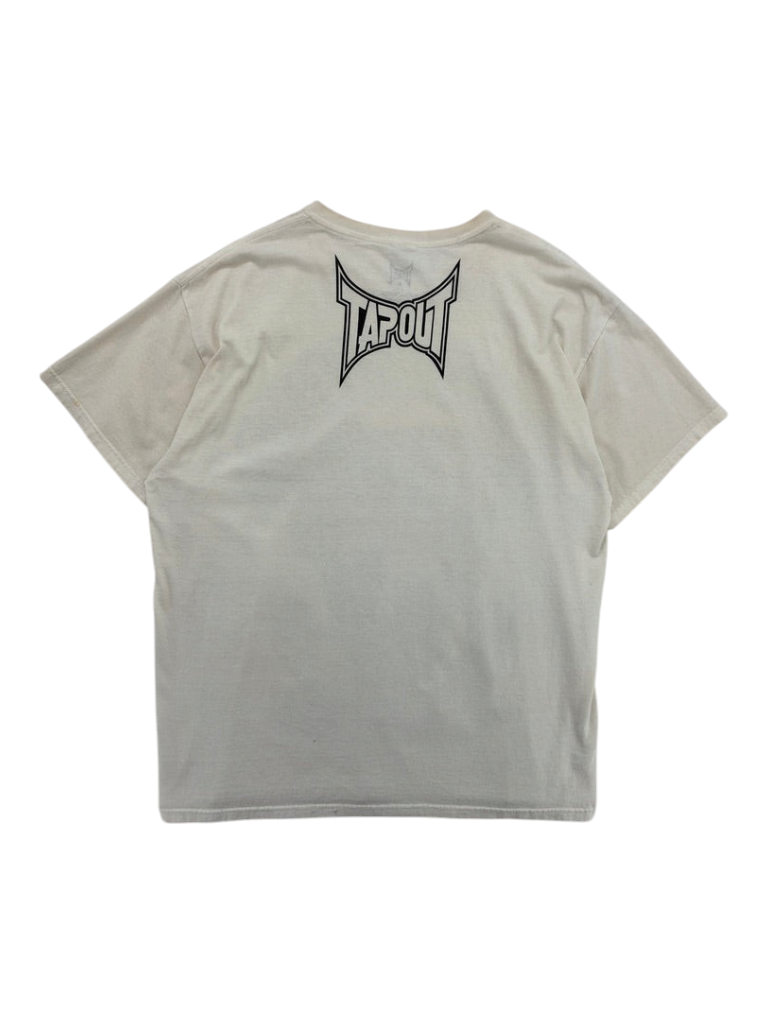 Exile Vintage XL Tapout Fight Co t-shirt in off-white with a black logo graphic on the back