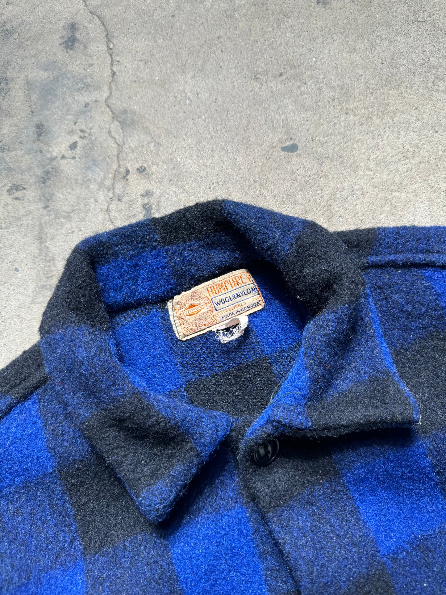 1950S/60S - HUMPHRYS CANADA BLUE BUFFALO PLAID HEAVY WOOL SHIRT