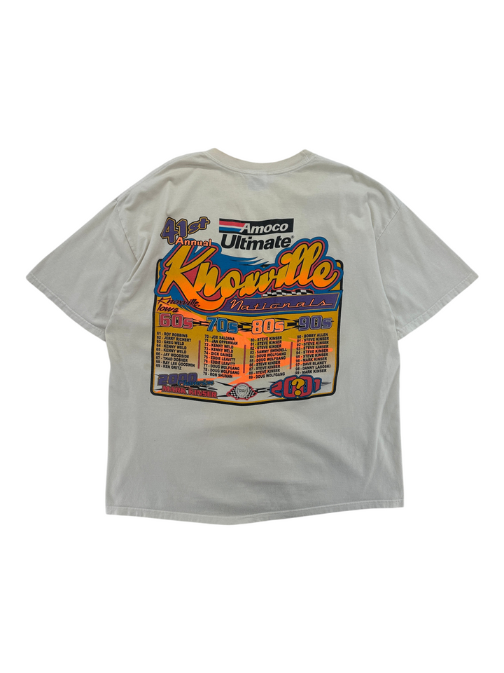 Exile Vintage 2000s Knoxville Nationals racing t-shirt in off-white with a graphic print of past winners on the back