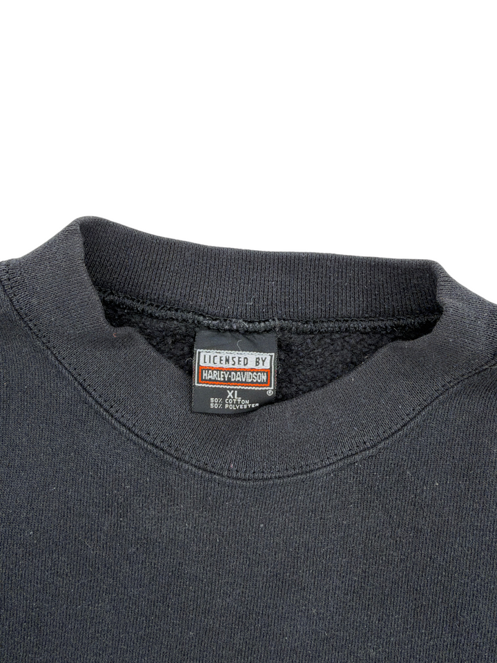 Exile Vintage black Harley Davidson crewneck sweatshirt featuring a licensed tag with size XL and cotton blend fabric