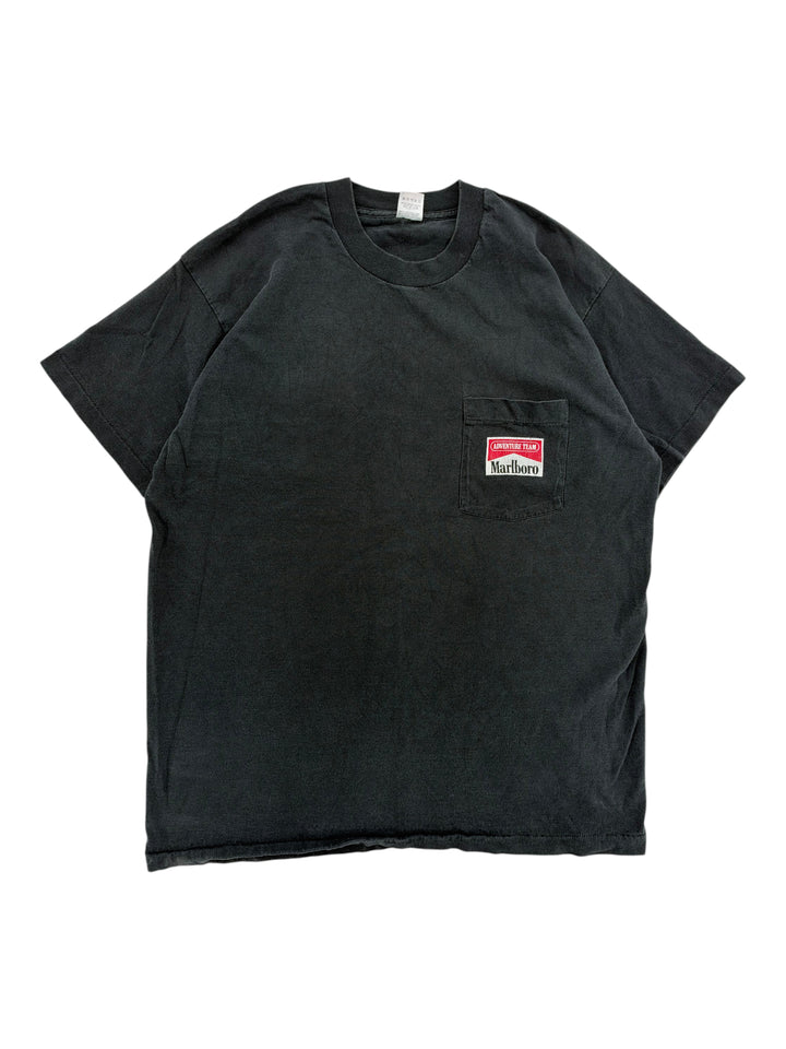 Exile Vintage 1990s black Marlboro Adventure Team pocket t-shirt in size XL