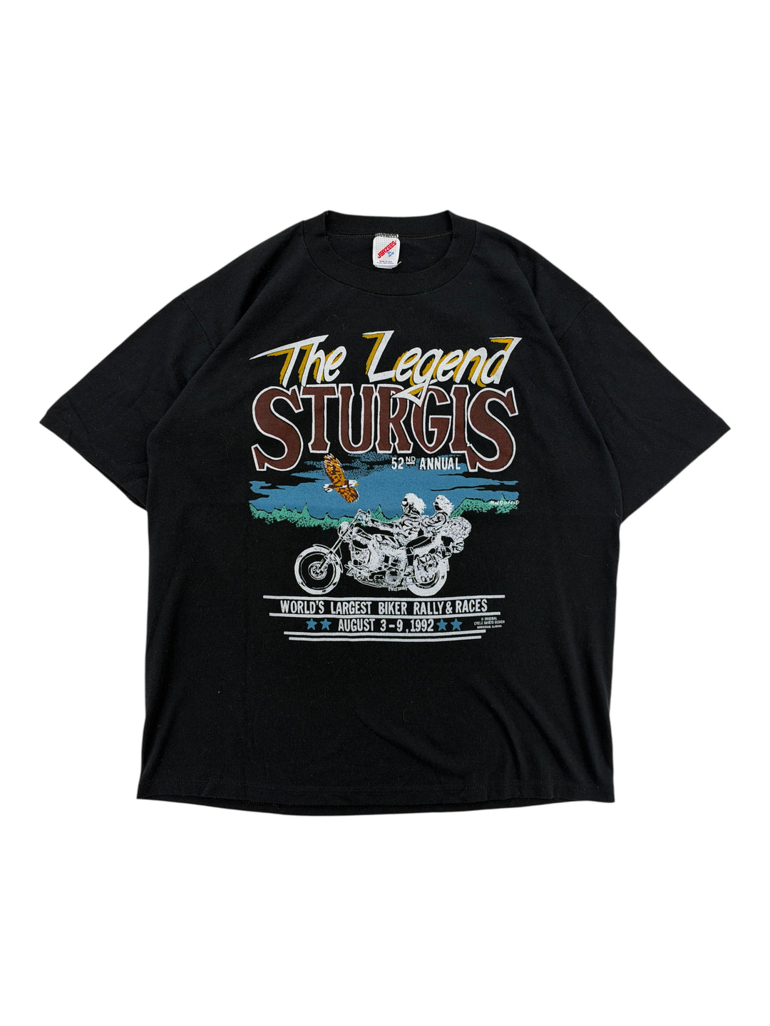 Exile Vintage 1992 Sturgis Biker Rally black cotton graphic t-shirt with motorcycle and eagle print