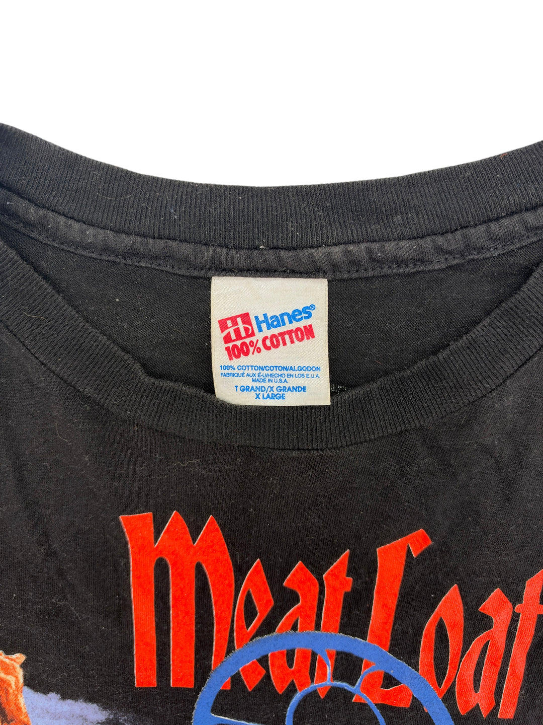 Exile Vintage 1990s Meat Loaf tour t-shirt featuring a black cotton fabric and Hanes XL size tag