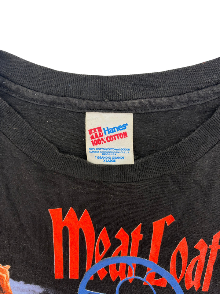 Exile Vintage 1990s Meat Loaf tour t-shirt featuring a black cotton fabric and Hanes XL size tag