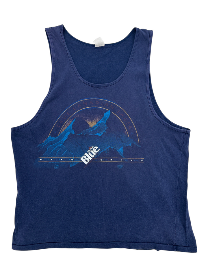 Exile Vintage 1990s navy blue cotton tank top featuring a Labatt Blue mountain graphic print