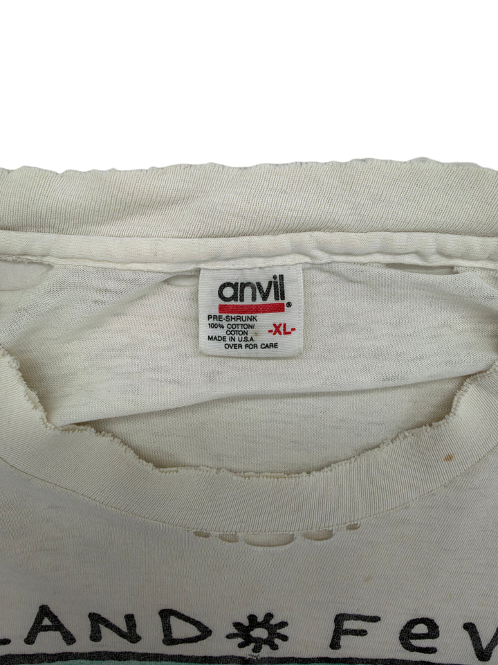 Exile Vintage 1990s Boca Grande Island Fever t-shirt featuring an Anvil brand XL tag on white cotton fabric