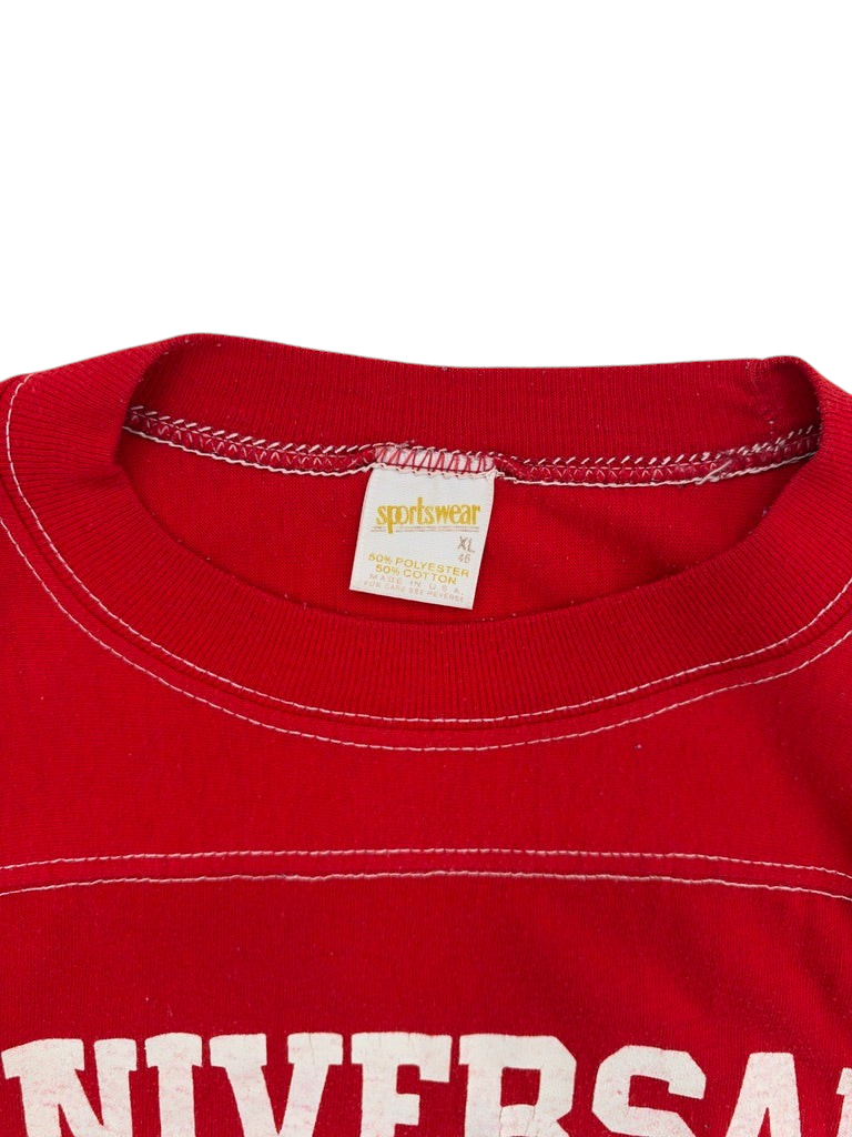 Exile Vintage red 1980s Universal Studios t-shirt collar with Sportswear tag and white contrast stitching