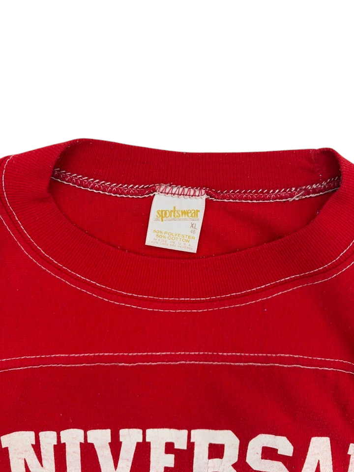 Exile Vintage red 1980s Universal Studios t-shirt collar with Sportswear tag and white contrast stitching
