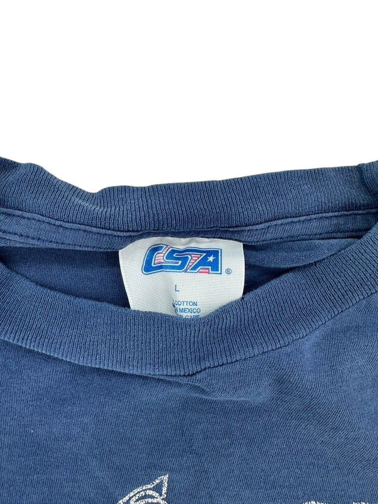 Exile Vintage navy blue 1990s Dallas Cowboys Taz t-shirt collar tag detail showing size L