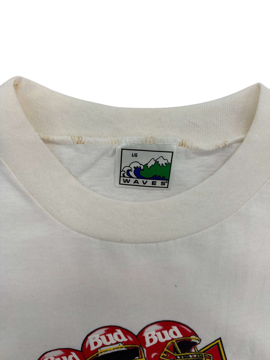Exile Vintage white 1990s Super Bowl XXVI t-shirt with Waves brand tag at the neckline