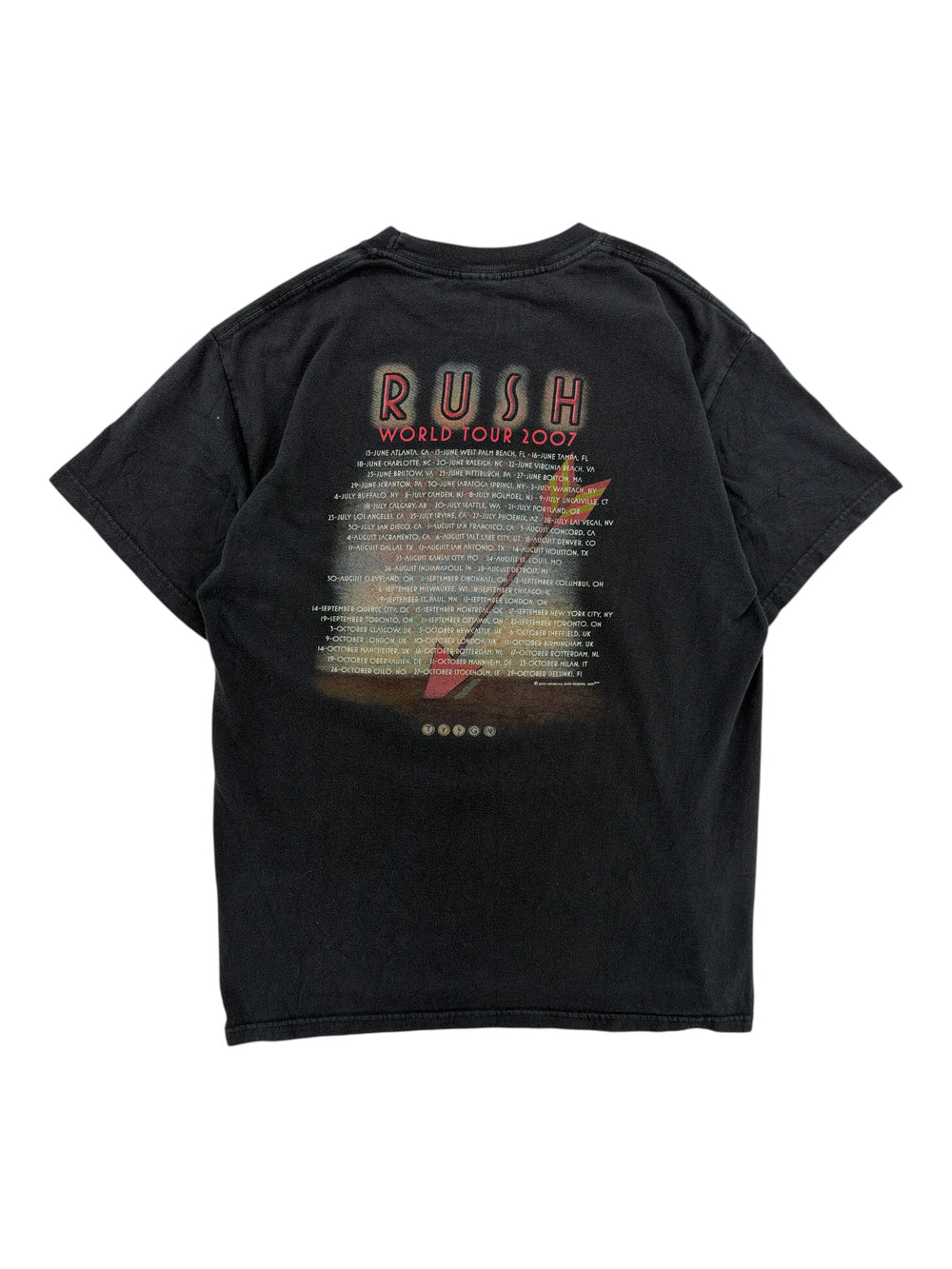 Exile Vintage black 2007 Rush World Tour graphic t-shirt with tour dates printed on the back