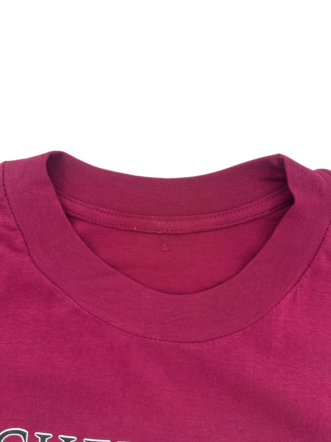 Exile Vintage 1990s Michelangelo Creation of Adam t-shirt featuring a deep maroon cotton crew neck collar