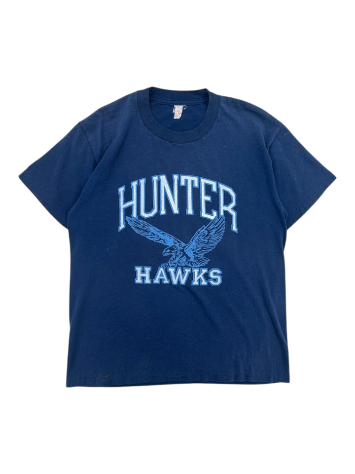 Exile Vintage 1980s navy blue cotton t-shirt with light blue Hunter Hawks eagle graphic print