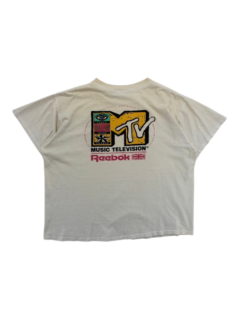 Exile Vintage 1990s Reebok Music Awards graphic t-shirt in off-white cotton with MTV logo on the back