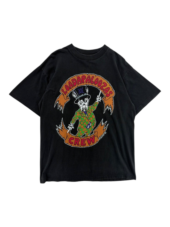 Exile Vintage black 1990s Metallica Loadapalooza crew t-shirt with graphic print of a skeleton in a top hat