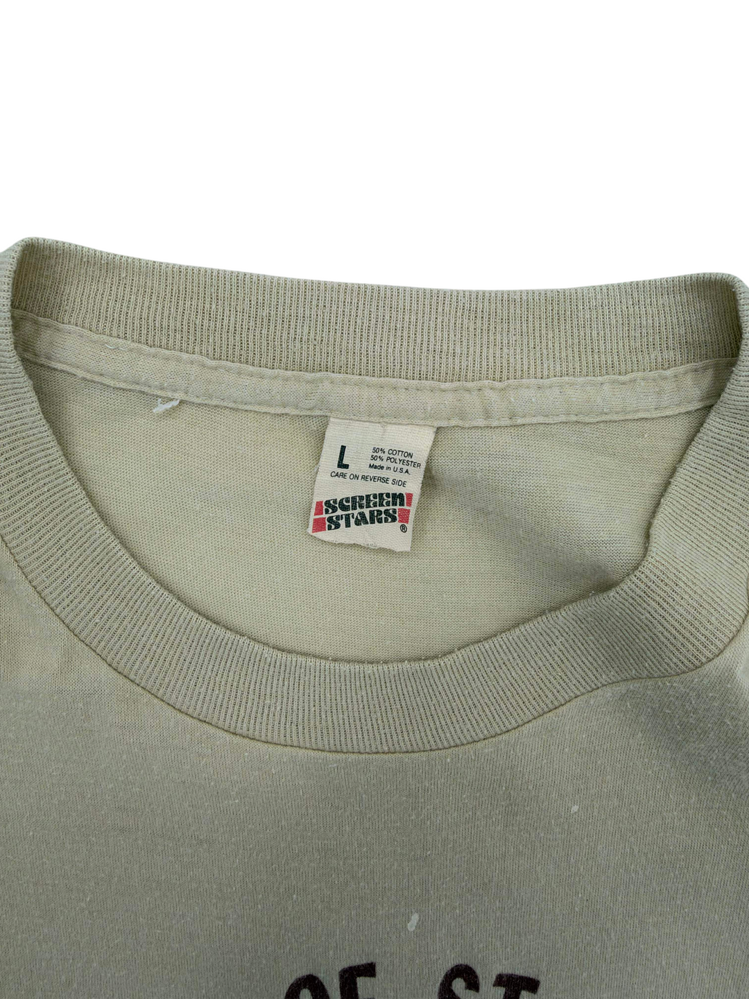 Exile Vintage 1980s beige cotton-polyester blend t-shirt with Screen Stars tag and size L label