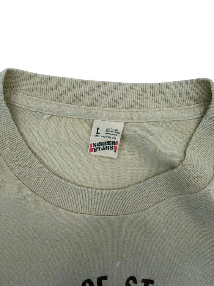 Exile Vintage 1980s beige cotton-polyester blend t-shirt with Screen Stars tag and size L label