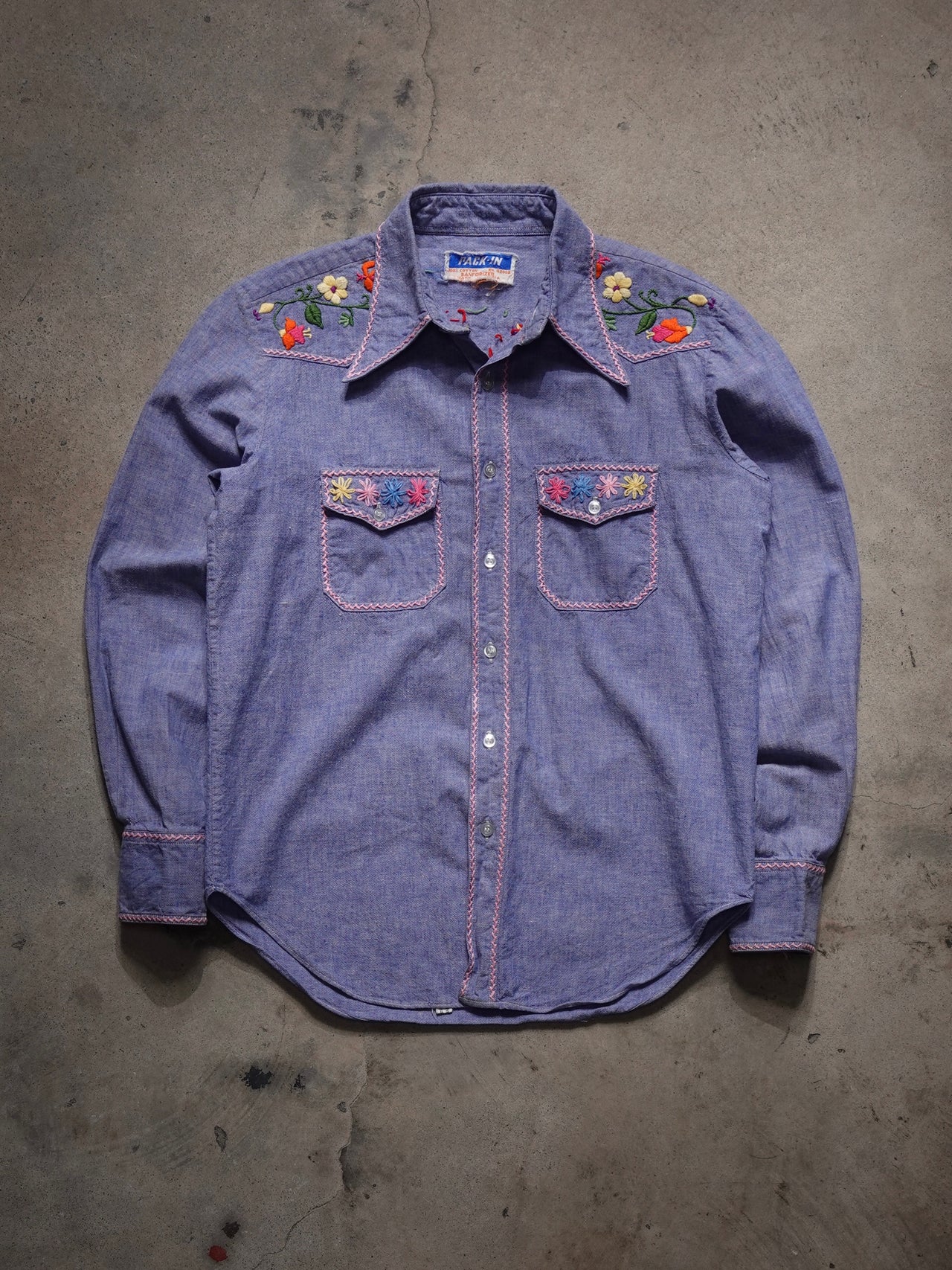 Vintage 1960s/70s Made In India Embroidered Chambray