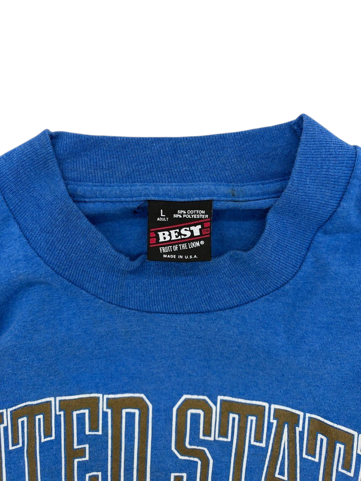 Exile Vintage 1990s blue cotton blend Air Force t-shirt with Fruit of the Loom Best label, size large
