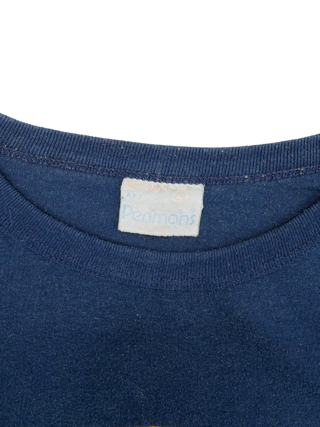 Exile Vintage navy blue 1970s Penmans t-shirt collar and interior brand label