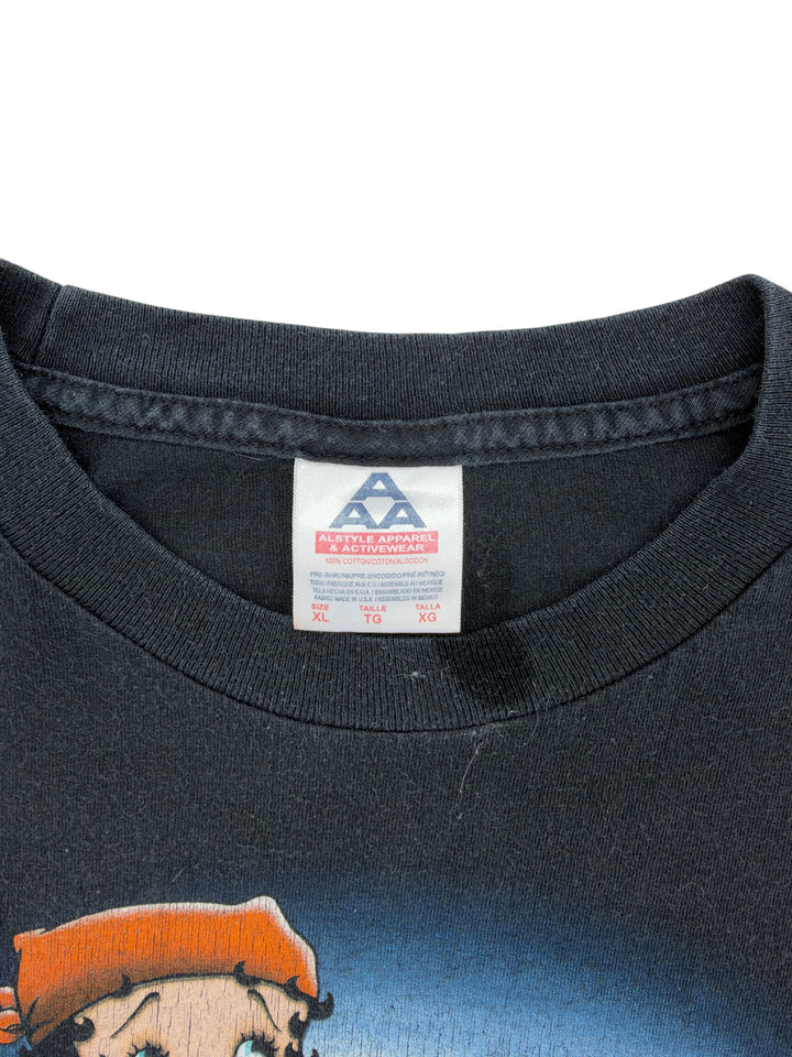 Exile Vintage black cotton T-shirt featuring an Alstyle Apparel and Activewear tag for a 2000s Betty Boop graphic tee.