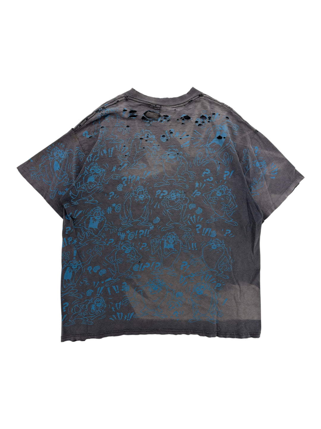 Exile Vintage 1990s Taz Toonatic all-over print t-shirt in grey with blue cartoon graphics and distressed details