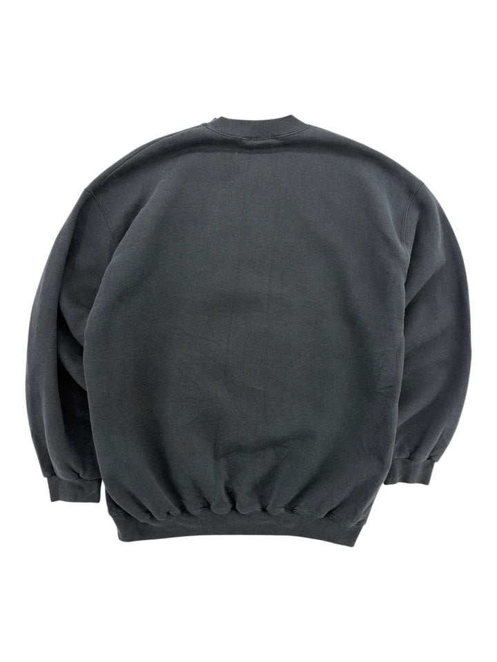 Exile Vintage 1990s Harley Davidson black crewneck sweatshirt, back view showing plain faded cotton fabric.
