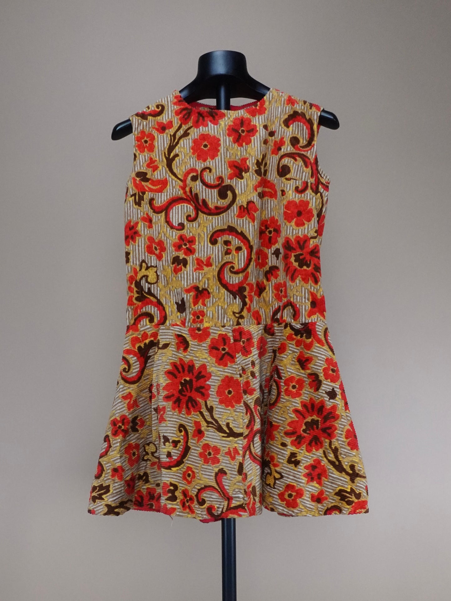 Vintage 1960s - Floral Pattern Corduroy Mod Dress