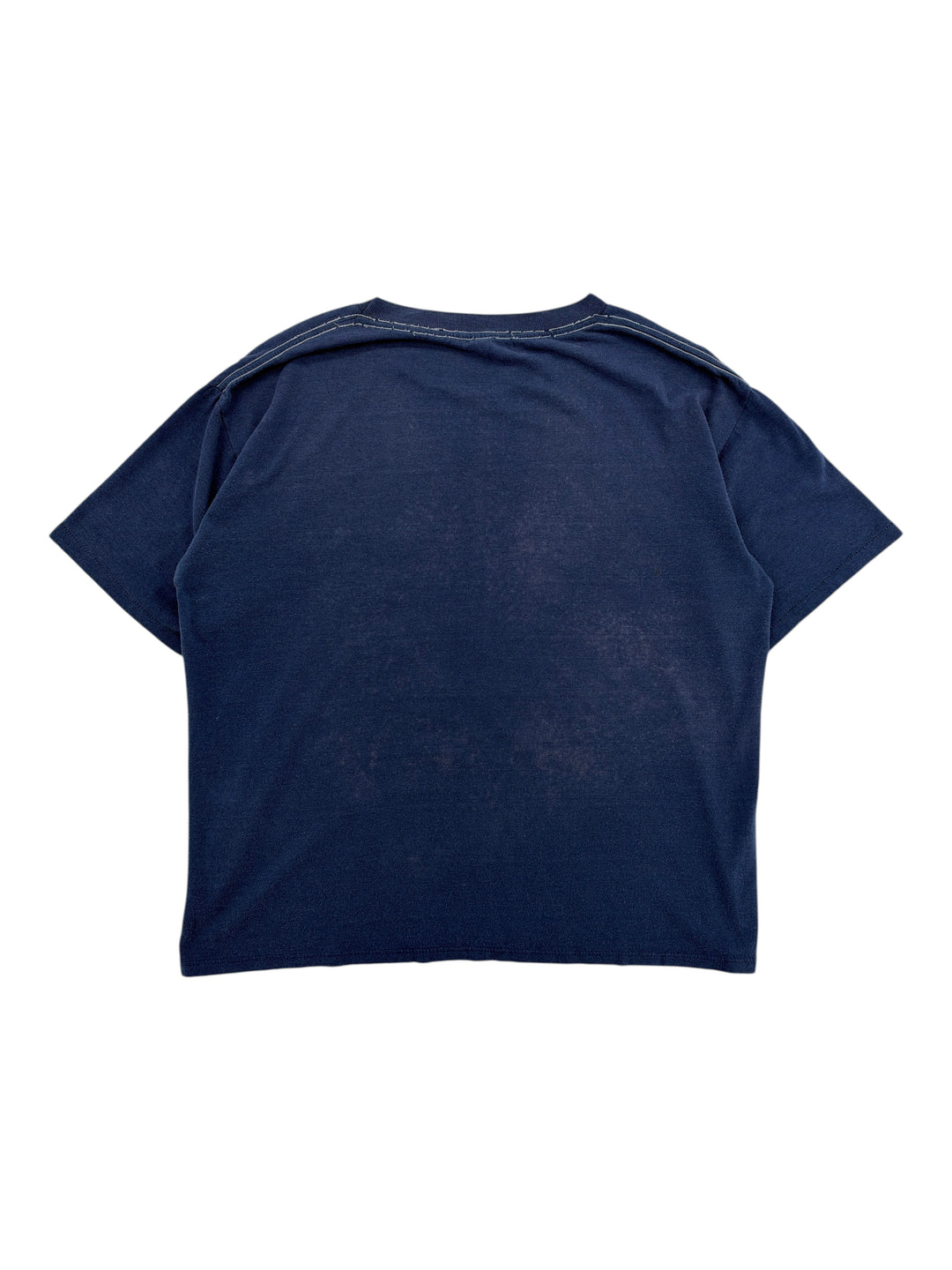 Back view of a vintage navy blue 1980s BFI Run For Hope T-shirt from Exile Vintage, size large.