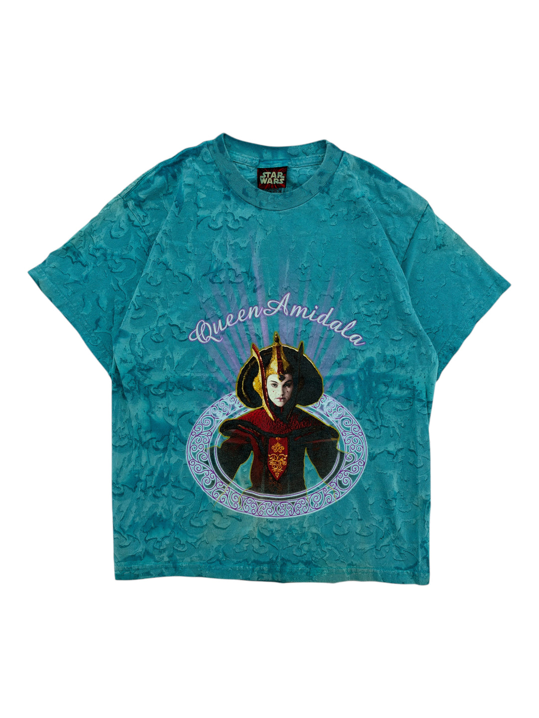 Exile Vintage 1990s Star Wars Queen Amidala graphic t-shirt in teal tie dye with textured fabric