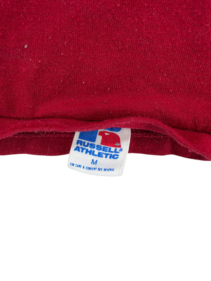 Exile Vintage 1980s Russell Athletic tag on a maroon Minnesota Gophers shirt, size medium.