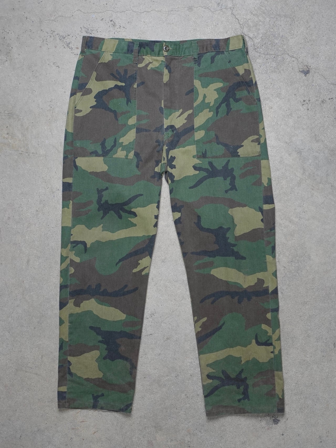 Vintage 1970s - Woodland Camo Baker Pocket Utility Trousers