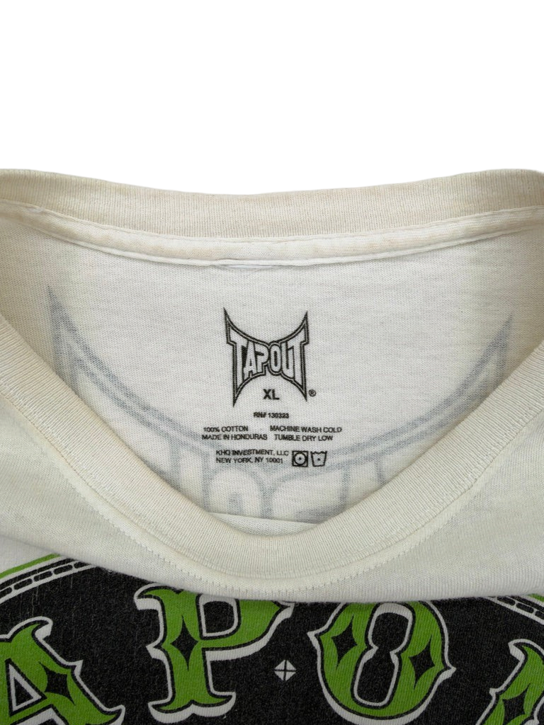 Exile Vintage Tapout Fight Co white cotton t-shirt featuring a printed graphic and XL size tag