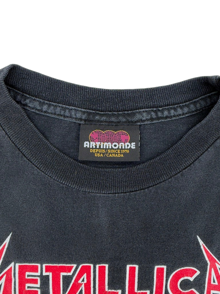 Exile Vintage 1990s Metallica band t-shirt featuring an Artimoade label and distressed black cotton fabric