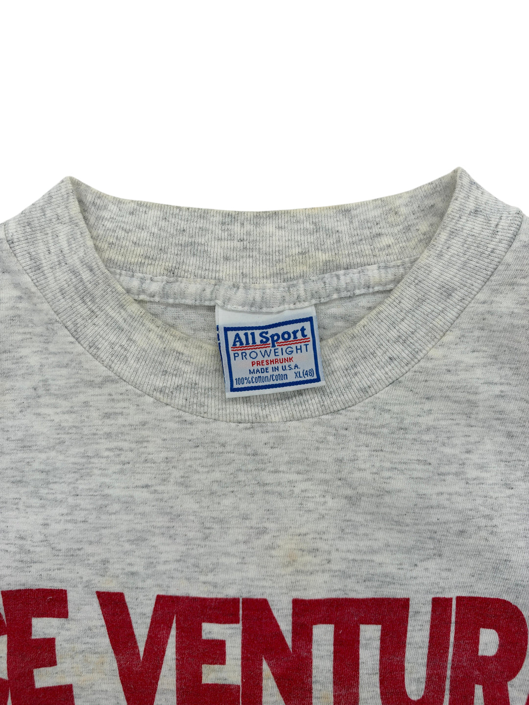 Exile Vintage 1990s Ace Ventura movie t-shirt with grey heather cotton fabric and All Sport Proweight tag