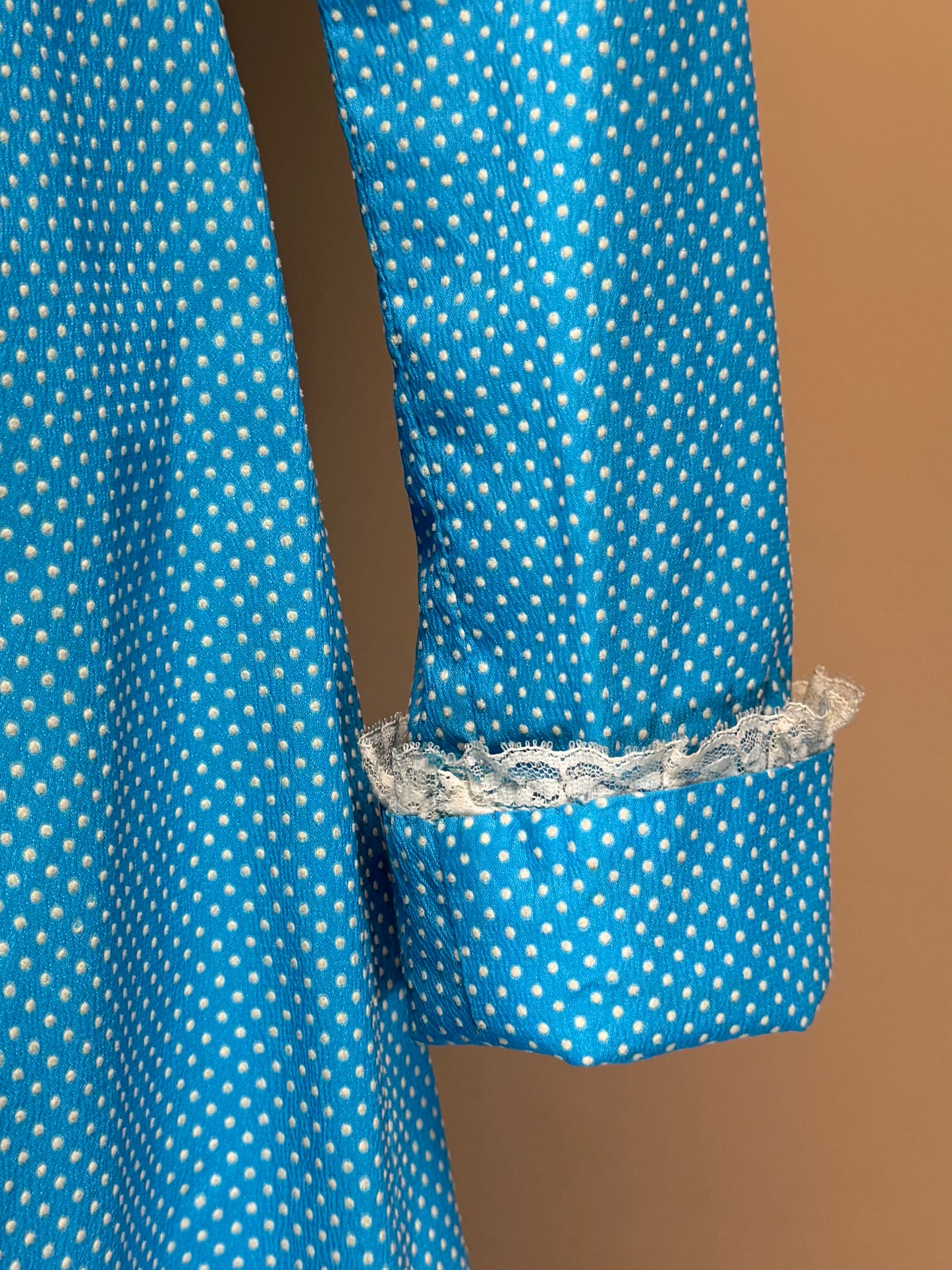 1960s - Baby Blue Swiss Dot Midi Length Dress