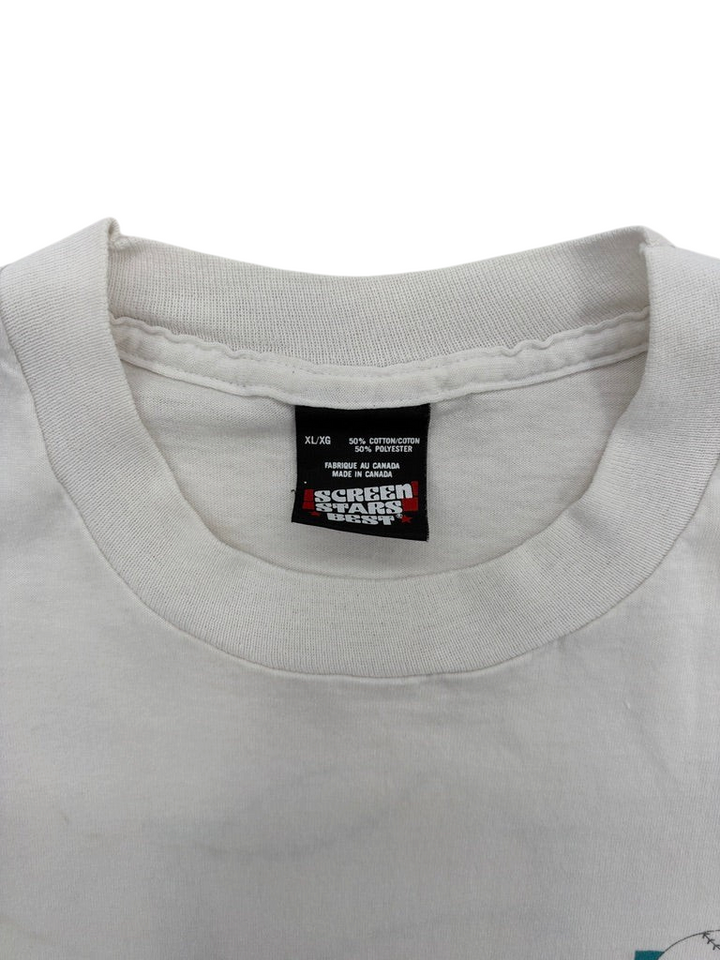 Exile Vintage white 1990s Screen Stars Best t-shirt neck label with cotton polyester blend details