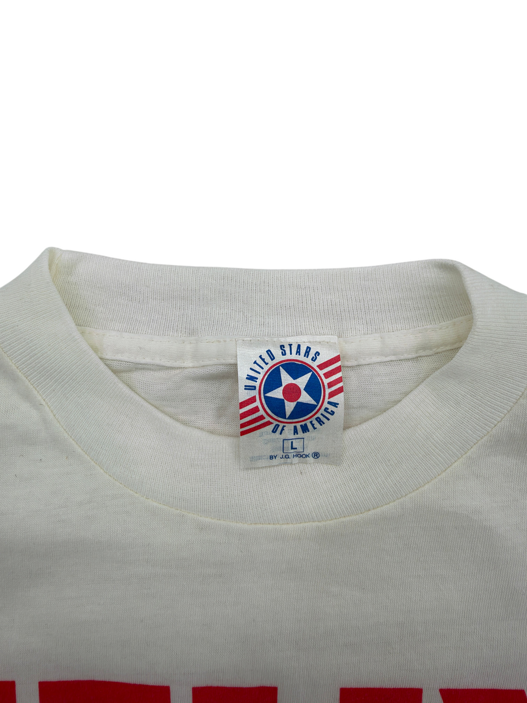 Exile Vintage white cotton t-shirt collar with United Stars of America by J.G. Hook size L label