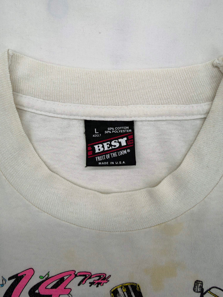 Exile Vintage 1990s rock reunion t-shirt featuring a Fruit of the Loom Best tag, size large, cotton-polyester blend.