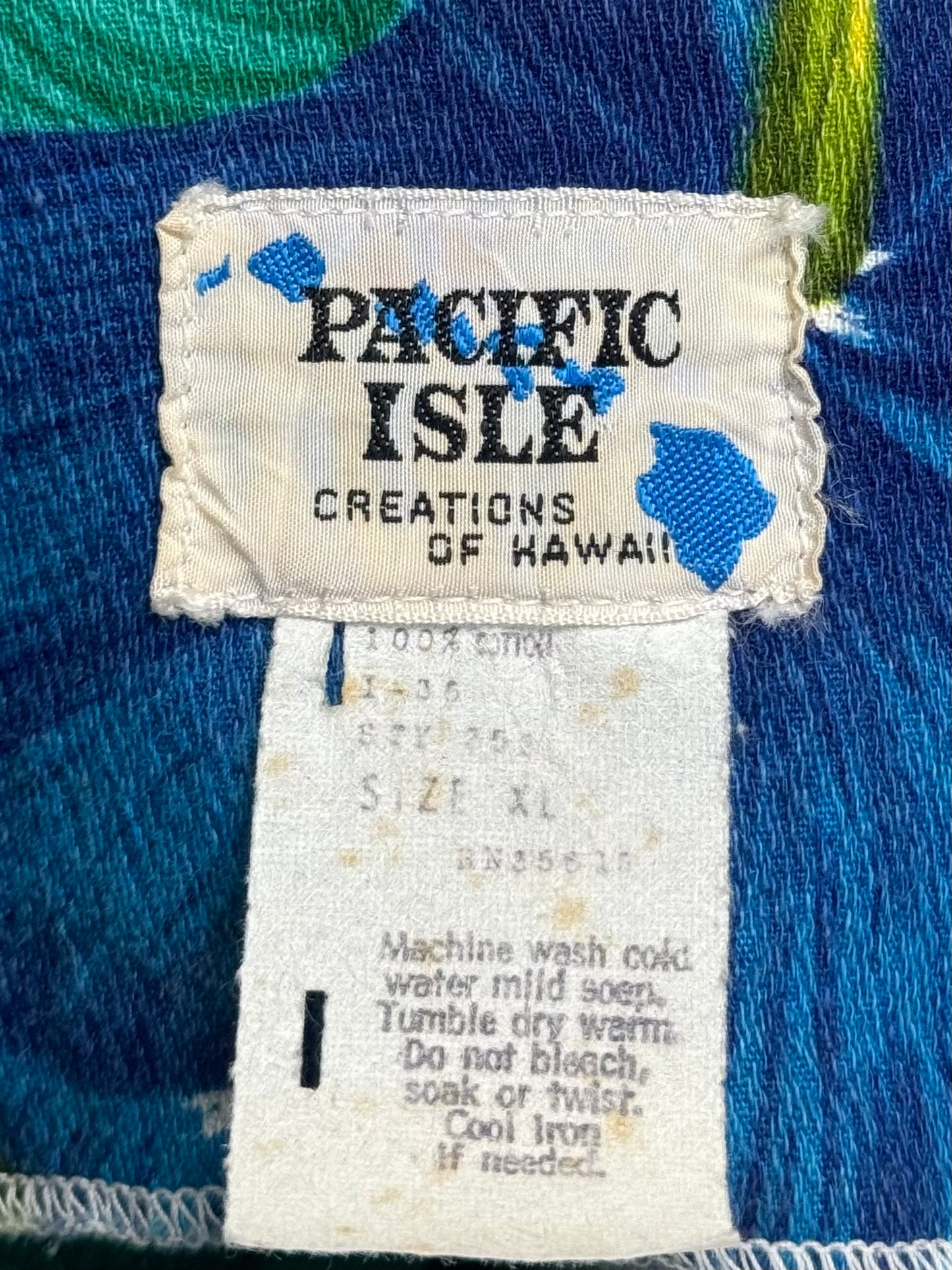 1970s - Pacific Isle Blue Green Bar Cloth Hawaiian Shirt
