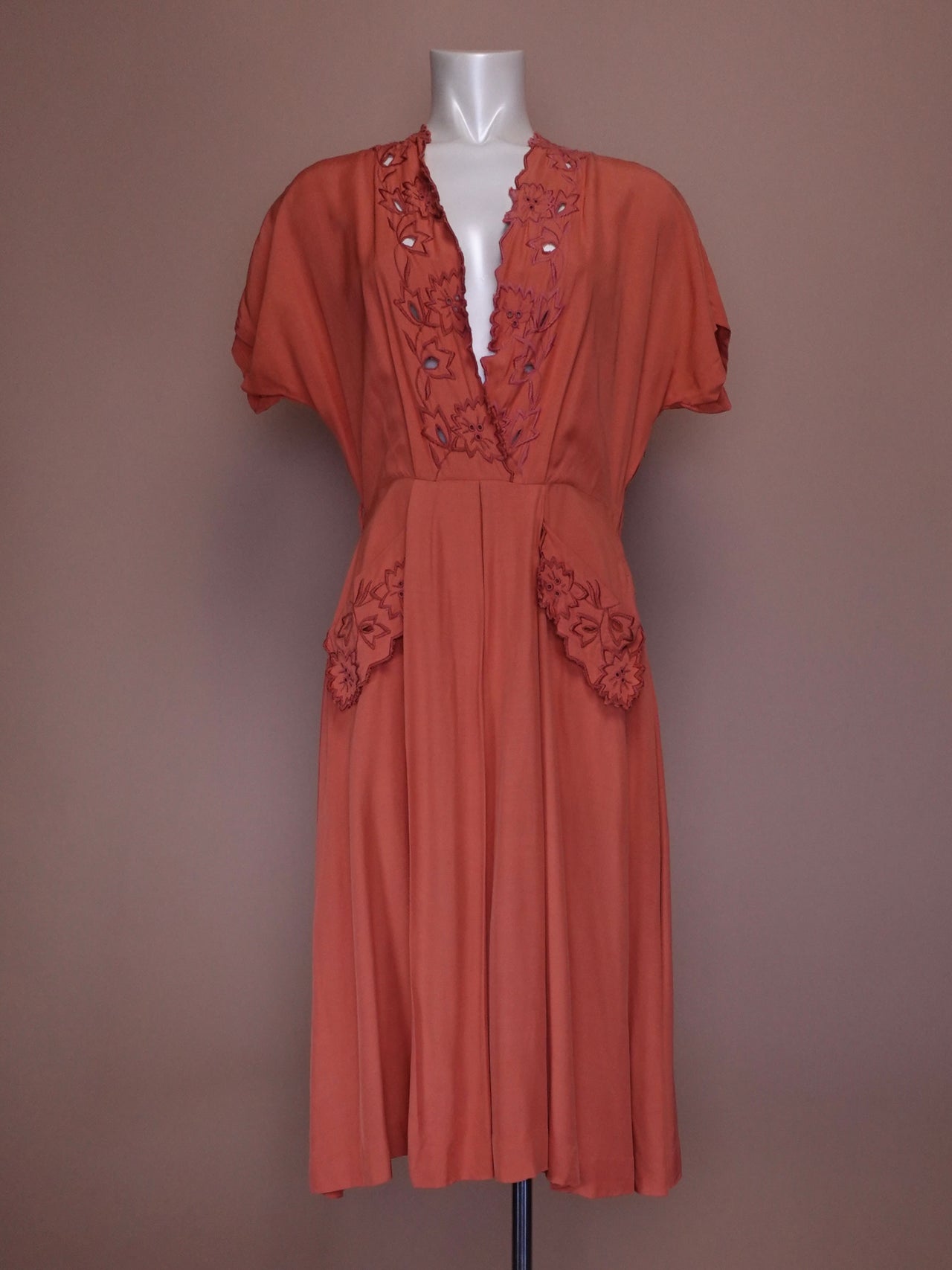 1950s - Coral Pink Special Occasion Dress
