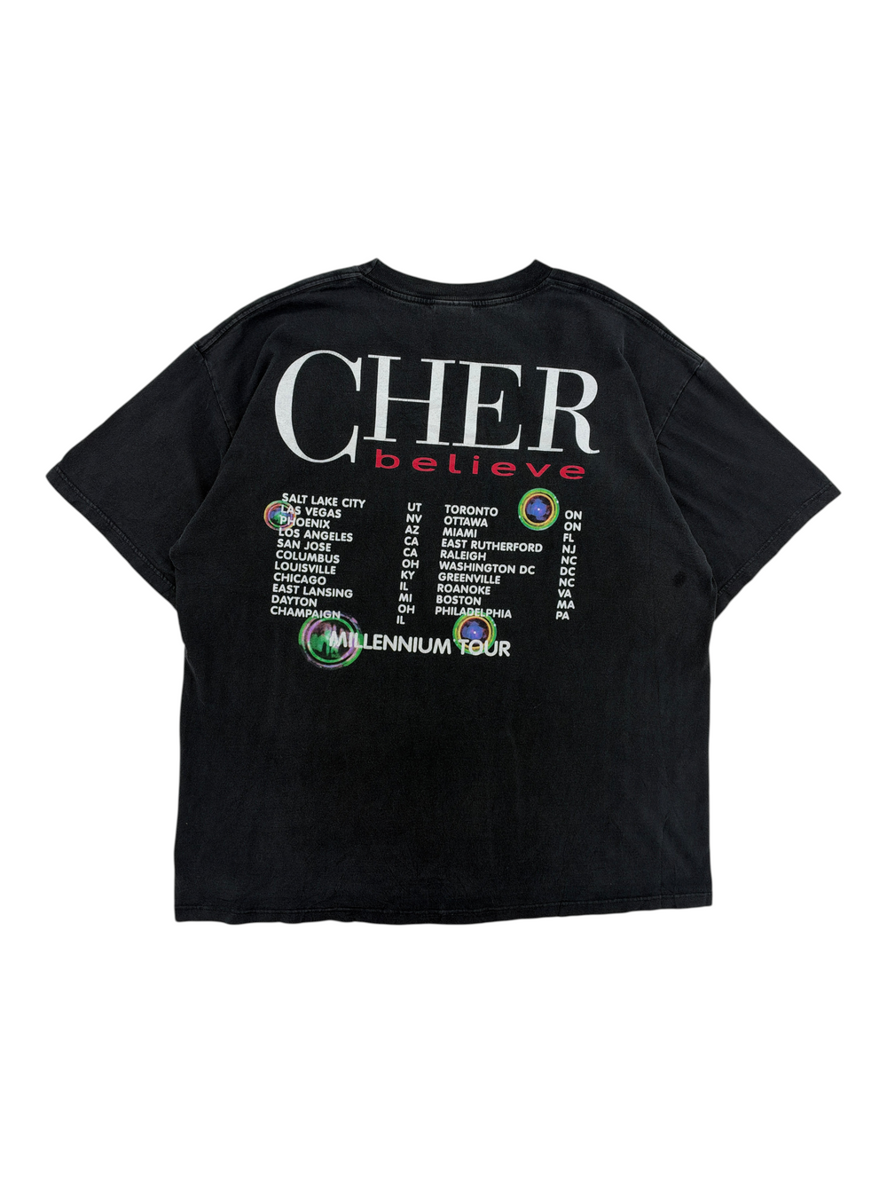Exile Vintage black 1990s Cher Believe Millennium Tour t-shirt with back tour date graphic print