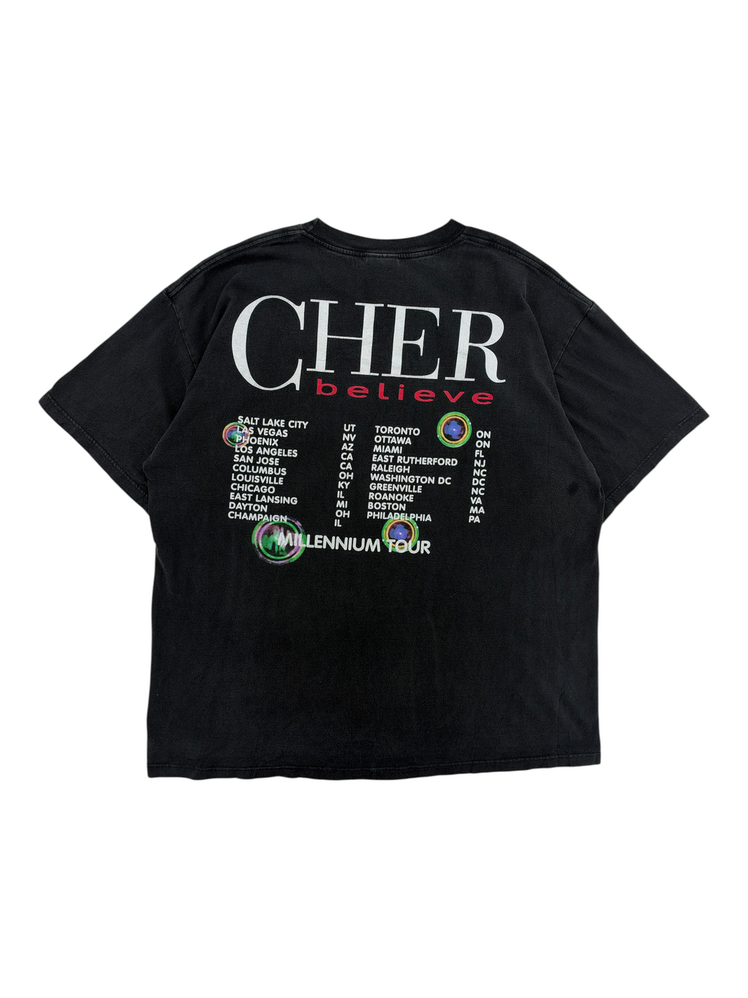 Exile Vintage black 1990s Cher Believe Millennium Tour t-shirt with back tour date graphic print