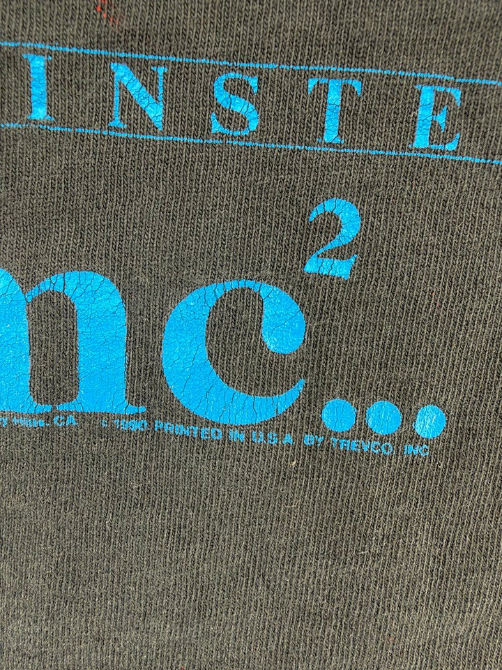 Exile Vintage 1990s Einstein T-shirt featuring cracked blue graphic print on black cotton fabric