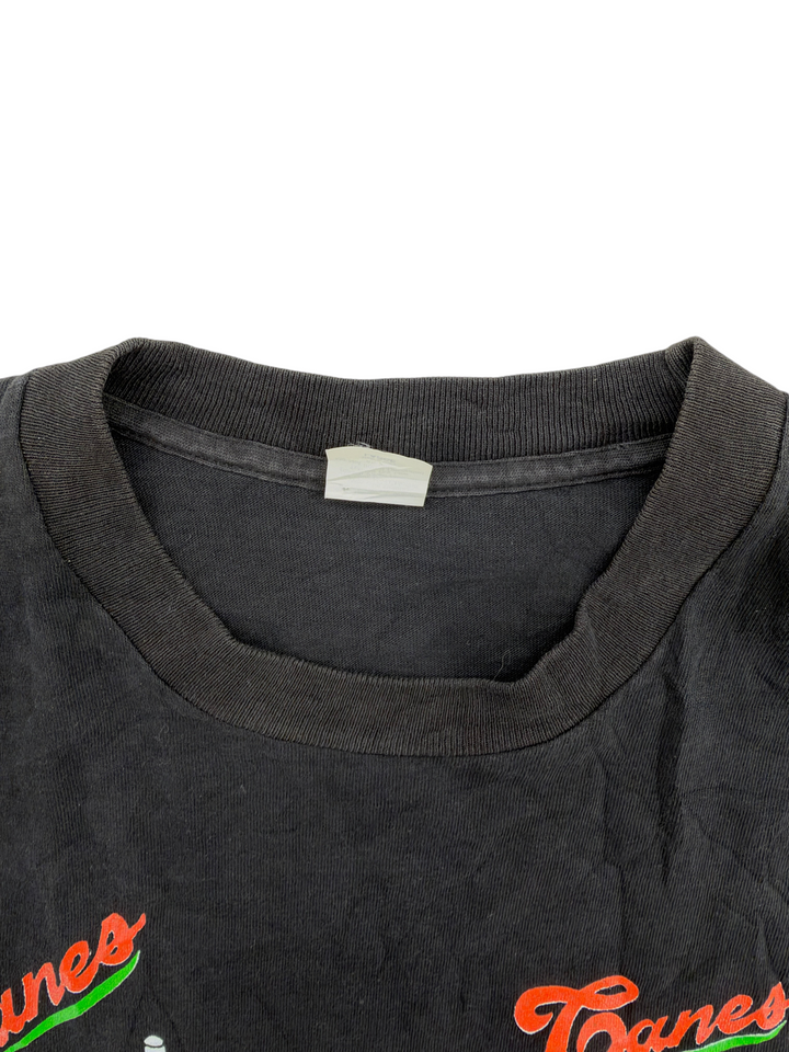 Exile Vintage black 1990s Miami Hurricanes Taz t-shirt with a ribbed crew neck collar